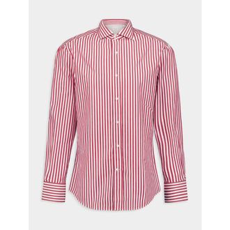 Brunello Cucinelli MenS White And Red Striped Shirt, Size XS