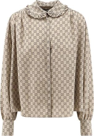 Gucci Zijden Cr&ecirc;pe de Chine Blouse met Print - Dames - Blouses - Beige - XS - Overhemden