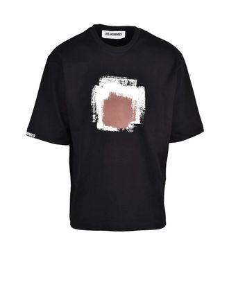 Les Hommes Black Abstract Graphic Cotton-Blend T-Shirt