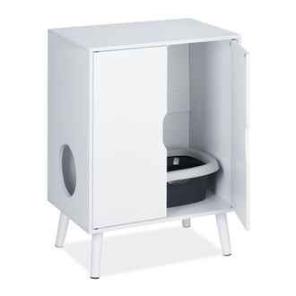 Relaxdays Mueble Para Arenero De Gatos, 2 Puertas, Armarios Para Caja De Arena, Con Entrada Lateral, 77x58x40 Cm, Blanco - Relaxdays