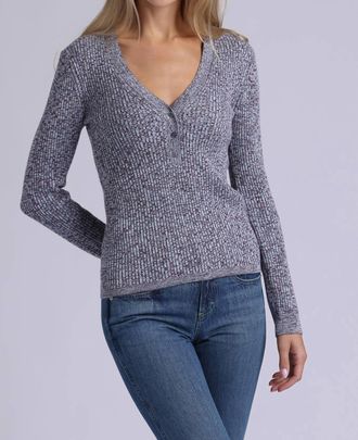 Minnie Rose Rib Marled Henley Top In Blue Combo