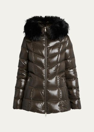 Moncler Fulmarusse Hooded Down Jacket with Faux Fur Trim
