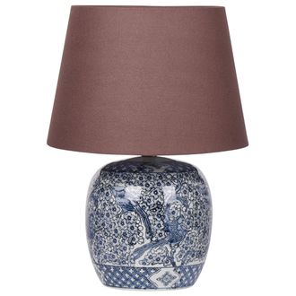 Beliani L&aacute;mpara De Mesa Cl&aacute;sica Con Pantalla De Tela De Lino Blanco Y Base De Porcelana Azul 46 Cm Neira