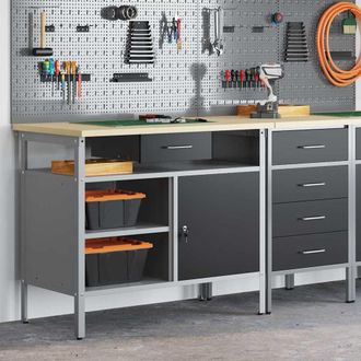 vidaXL Vidaxl Banco Da Lavoro Con Cassetto Nero E Grigio 100 X 55 X 85