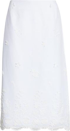 Altuzarra Malik Floral Appliqu&eacute; Midi Skirt in Optic White at Nordstrom, Size 10 Us