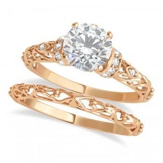 Allurez Moissanite & Diamond Antique Style Bridal Set 14k Rose Gold (1.62ct)