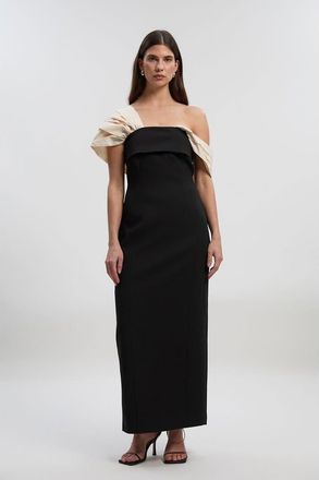 Karen Millen Tailored Taffeta Sleeve Maxi Dress in Mono at Nordstrom, Size 10