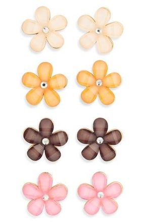 Natasha 4-Pack Flower Stud Earrings in Pink Multi at Nordstrom Rack