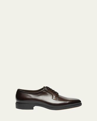 Santoni Mens Easy Collection Leather Rubber-Sole Derby Shoes