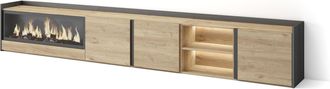 Skraut Home Skraut Home - Mueble Tv, Televisi&oacute;n, Muebles De Sal&oacute;n, Almacenaje, 315x35x50cm, Para Tv Hasta 80, Chimenea El&eacute;ctrica Xxl, Led, Estilo Moderno, Roble Y