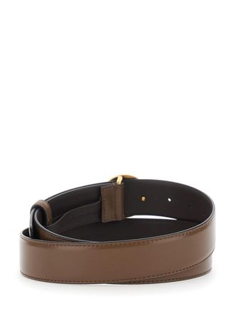 Versace Mens Leather Belt With Medusa Buckle Brown Calf
