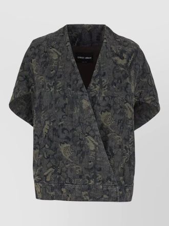 Giorgio Armani denim oversized floral jacquard single breasted coat