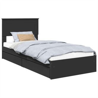 vidaXL Storage Bed with Headboard Black 100 x 200 cm Engineered Wood vidaXL