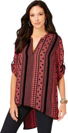 Roaman's Geometric Tunic in Sunset Coral Geo at Nordstrom, Size 24