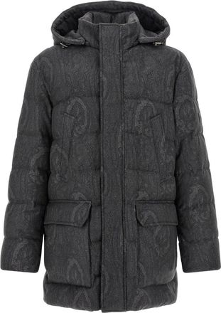 Etro Chaqueta de plum&oacute;n de lana con capucha y motivo Arnica - Jackets - Hombre - Gris - L