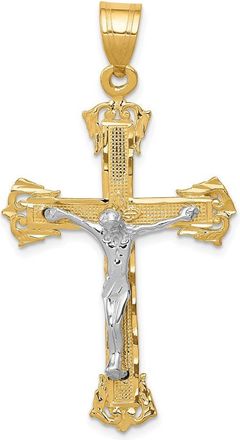 Diamond2Deal 14k Two-tone Gold Diamond-cut Crucifix Pendant