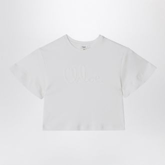Chlo&eacute; T-shirt cropped bianca con ricamo logo