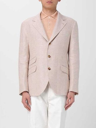 Brunello Cucinelli Papaya Linen Wool Plaid Blazer, Brand Size 46 (US Size 36)