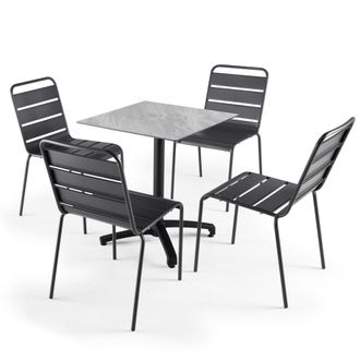 Oviala Mesa de jard&iacute;n de m&aacute;rtaupe laminado y conjunto de 4 sillas gris