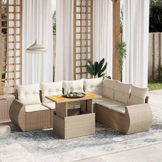 vidaXL Vidaxl - Set Sof&aacute;s De Jard&iacute;n 7 Piezas Y Cojines Rat&aacute;n Sint&eacute;tico Beige