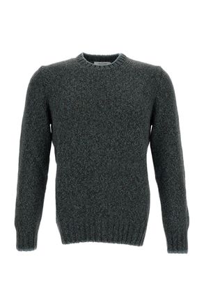 Gran Sasso Green Herringbone Wool Crewneck Sweater