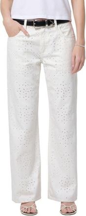 Citizens Of Humanity Lindz Eyelet Low Rise Easy Straight Leg Jeans in Blanc Soft White at Nordstrom, Size 32
