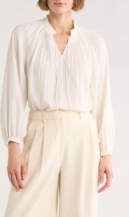 Elie Tahari Pleated Tie Neck Balloon Sleeve Top in Ivory at Nordstrom Rack, Size X-Large