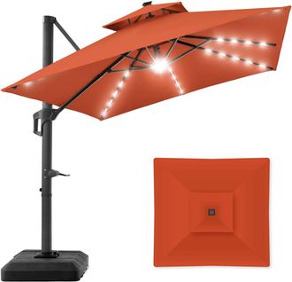 Best Choice Products 10x10ft 2-Tier Square Outdoor Solar LED Cantilever Patio Umbrella w/ Base Included