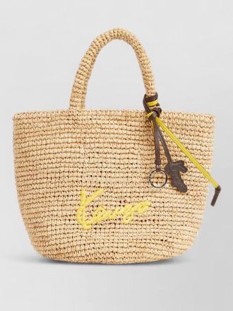 Kenzo raffia beach bag dual handles logo charm