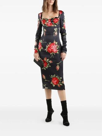 Dolce & Gabbana Floral-print Long-sleeve Midi Dress