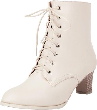 Generic Winter European Style Lace Up Ankle Boots with Thick Mid Heel for Women Chunky Block Heel Design Comfortable Footwear Durable Sole Fashion Booties Ide