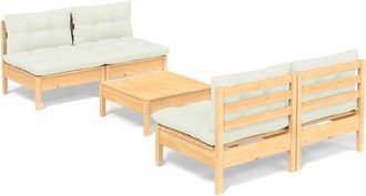 vidaXL Muebles De Jard&iacute;n 5 Piezas Cojines Madera De Pino Crema Vidaxl