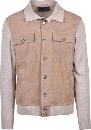 The Jack Leathers Time Square Knit Jacket - Heren - Bomber jackets - Beige - 2XL - Leer - Jassen