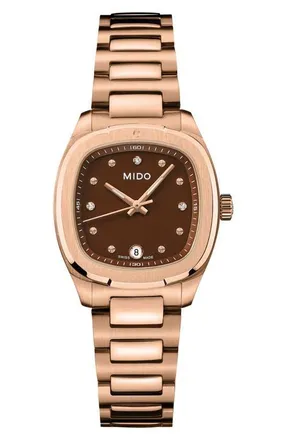 Mido Multifort TV Diamond Bracelet Watch, 27.6mm x 28mm in Brown at Nordstrom