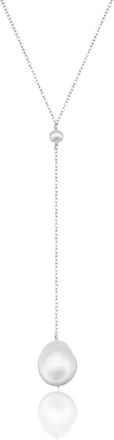 Lily & Roo Solid White Gold Large Baroque Pearl Lariat Necklace