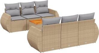 vidaXL Vidaxl - Set Sof&aacute;s De Jard&iacute;n 7 Piezas Y Cojines Rat&aacute;n Sint&eacute;tico Beige