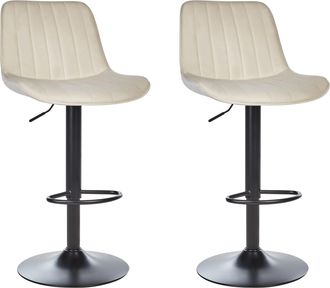 Beliani Beliani - Conjunto De 2 Sillas De Bar De Terciopelo Patas De Acero Negro Sin Reposabrazos Comedor Beige Claro Dubrovnik