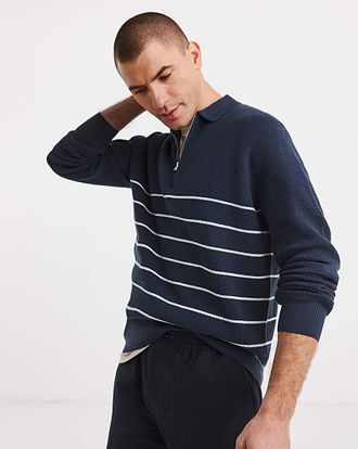 Jacamo Stripe Slouch Knitted Polo