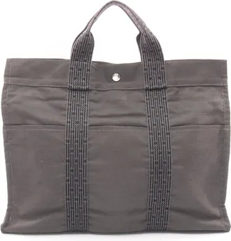 Herm&egrave;s Gray Nylon Canvas Handbag Tote Bag (Pre-Owned)