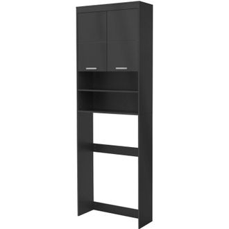 ML Design Ml-design - Ecd Germany Armario De Lavadora / Secadora Organizador Con 2 Puertas Y 2 Compartimentos Abiertos 63 X 24 X 187 Cm Madera Mdf Gris Oscuro M