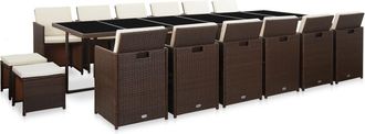 vidaXL Set Comedor De Jard&iacute;n 17 Pzas Y Cojines Rat&aacute;n Sint&eacute;tico Marr&oacute;n Vidaxl