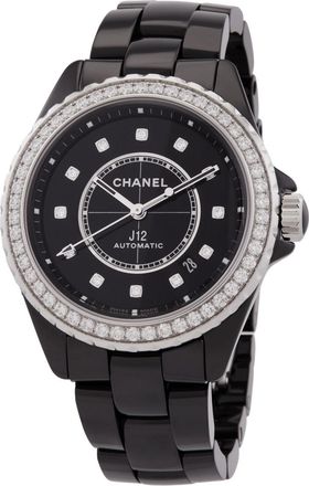 Chanel Pre-owned Chanel J12 Diamond Black Dial Ladies Watch H6526