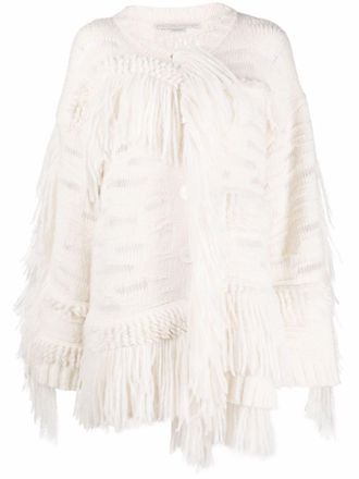 Stella McCartney oversized fringed jumper - women - Alpaca Wool/Polyamide - 40 - White