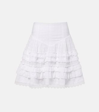 Ganni Broderie anglaise tiered cotton miniskirt
