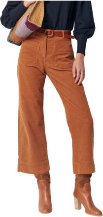 Sessun Crop en wijde pijpen katoenen fluwelen broek - Dames - Vrijetijds broeken - Oranje - 2XS - Katoen - Broeken