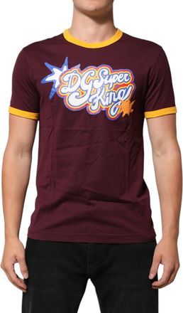 Dolce & Gabbana Burgundy Cotton DG Super King Logo Mens T-Shirt