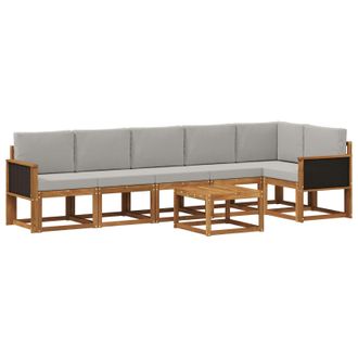 vidaXL Conjunto De Sof&aacute;s De Exterior 7 Pcs Natural Y Gris Claro Vidaxl