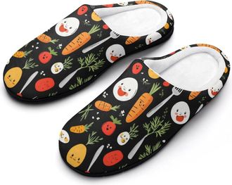 Generic Eggs Carrot Cute Mens Soft Cotton Slippers with Memory Foam Anti-skid House Shoes for Travel Indoor Outdoor