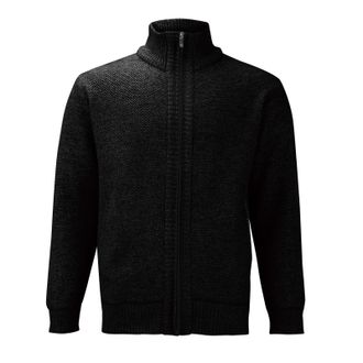 Generic Winter Jackets for Men Full Zip Fleece Lined Cardigan Stand Collar Knitted Jumper Vintage Thick Winter Warm Knitwear Coat, Black, L