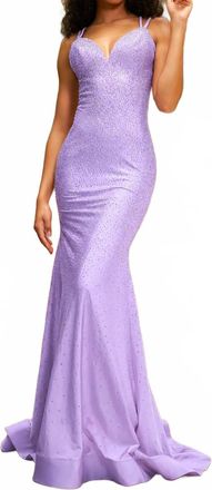 Sherri Hill V-Neck Fitted Gown In Lilac